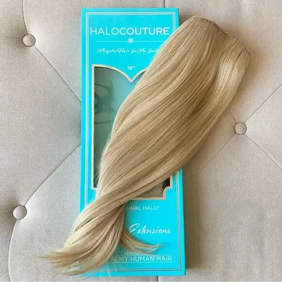 Halocouture Hair Extensions 16 Inches #112 Warm Blonde w Highlights - Picture 4 of 14